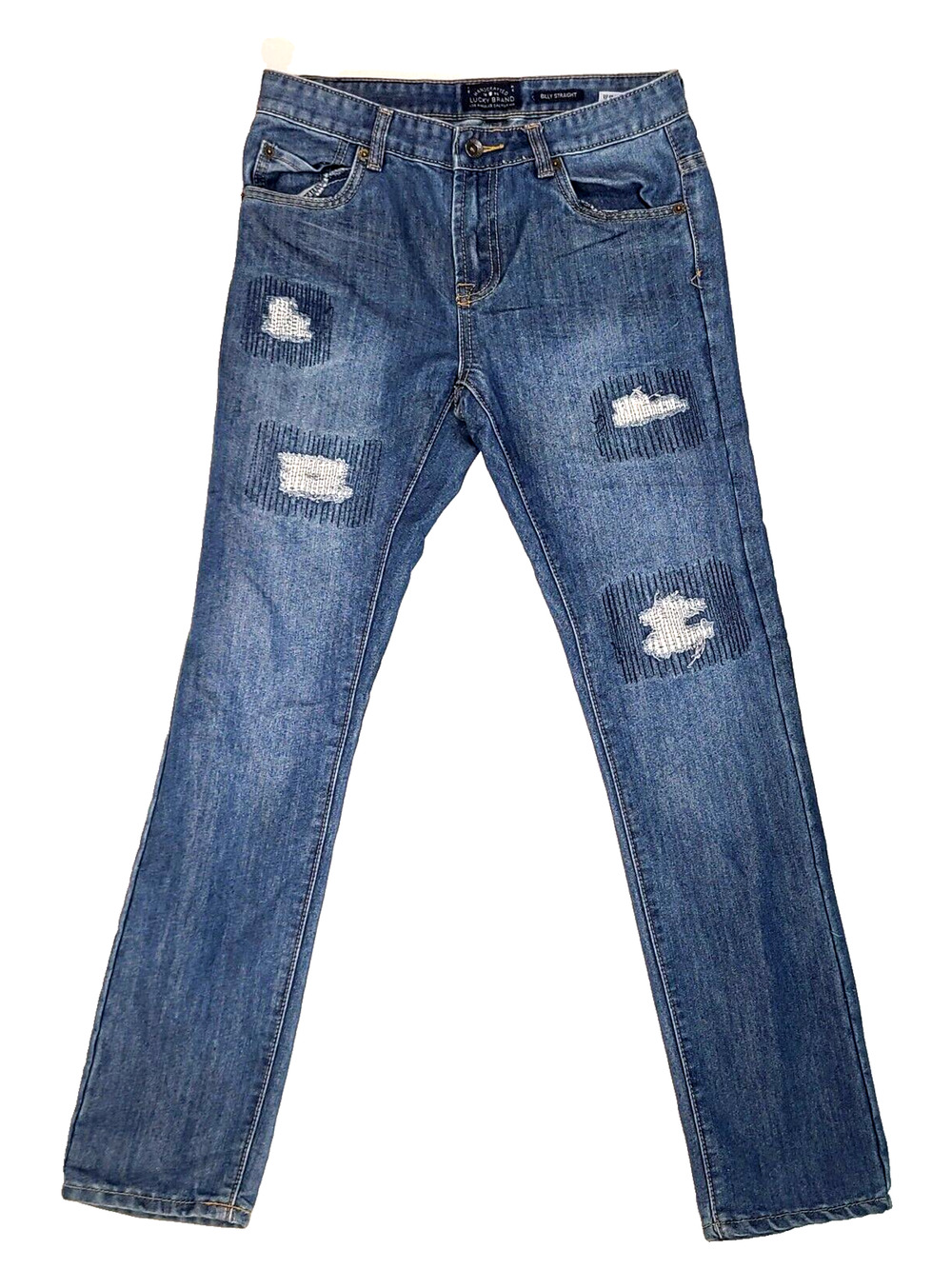 Lucky Brand Juniors Billy Straight Leg Jeans Blue Distressed Denim Size 01/17